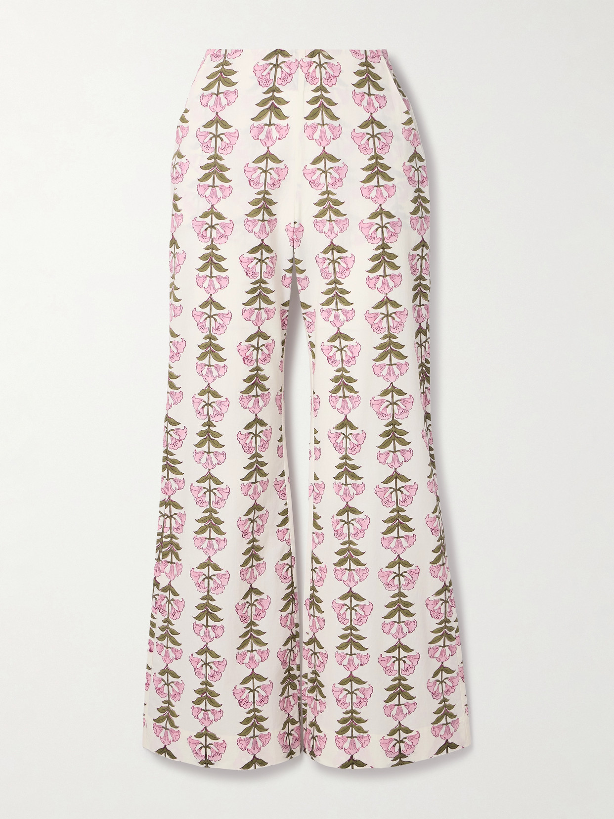 Alix Of Bohemia Charlie Floral-print Cotton Flared Trousers In White