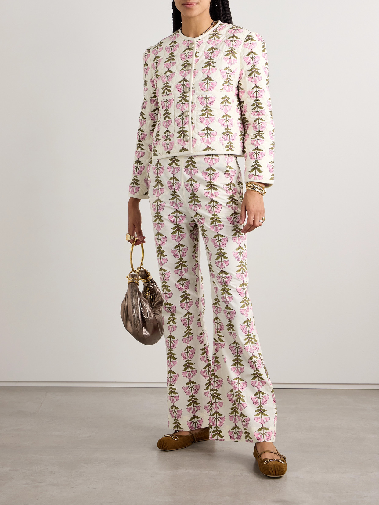 Alix Of Bohemia Charlie Floral-print Cotton Flared Pants In White