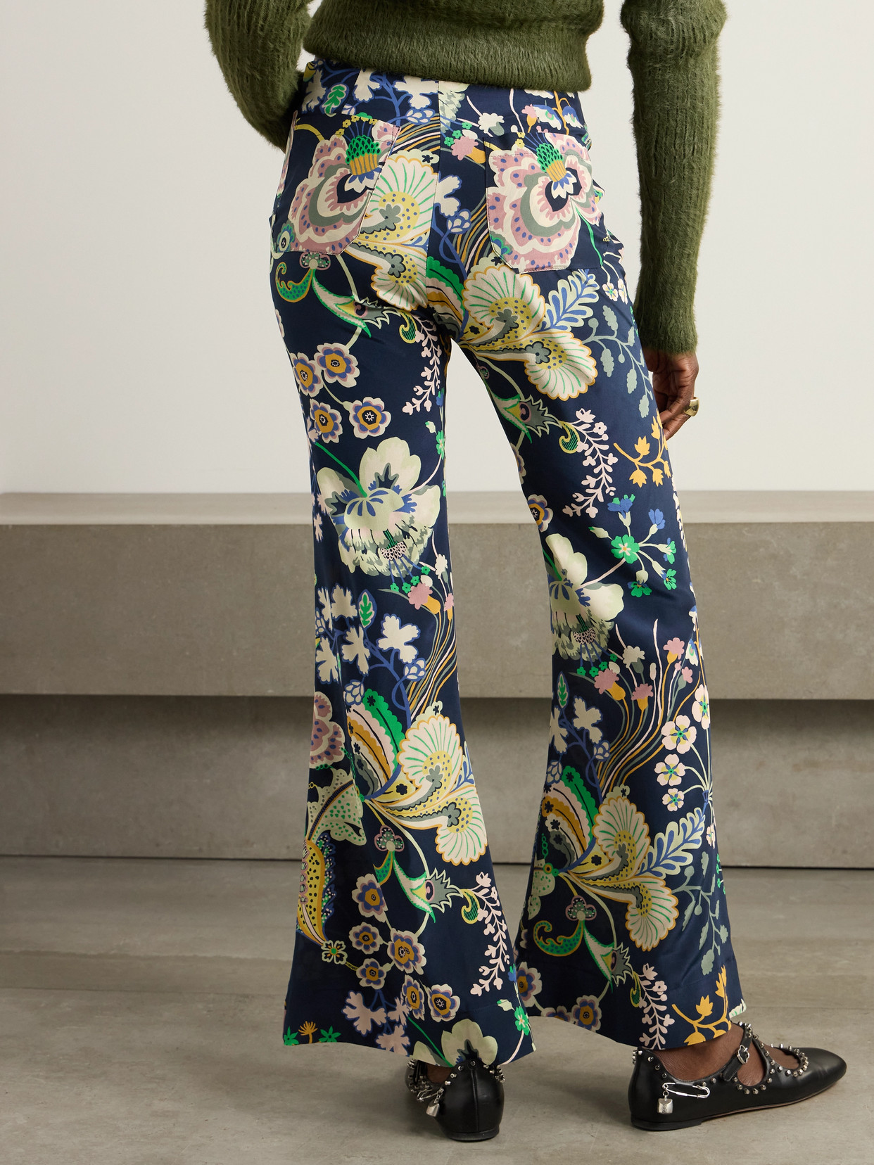 Alix Of Bohemia Farah Printed Silk Crepe De Chine Flared Pants In Blue