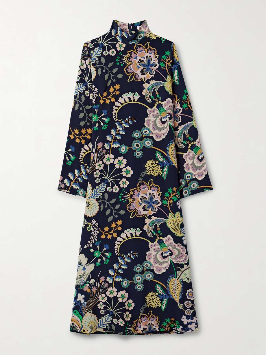nia floral-print silk midi dress