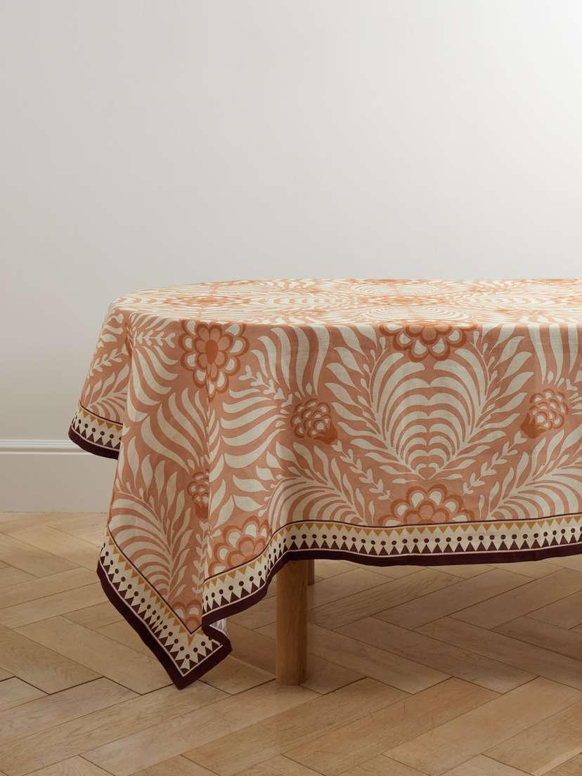 La DoubleJ Tudor Large Floral-print Linen Tablecloth