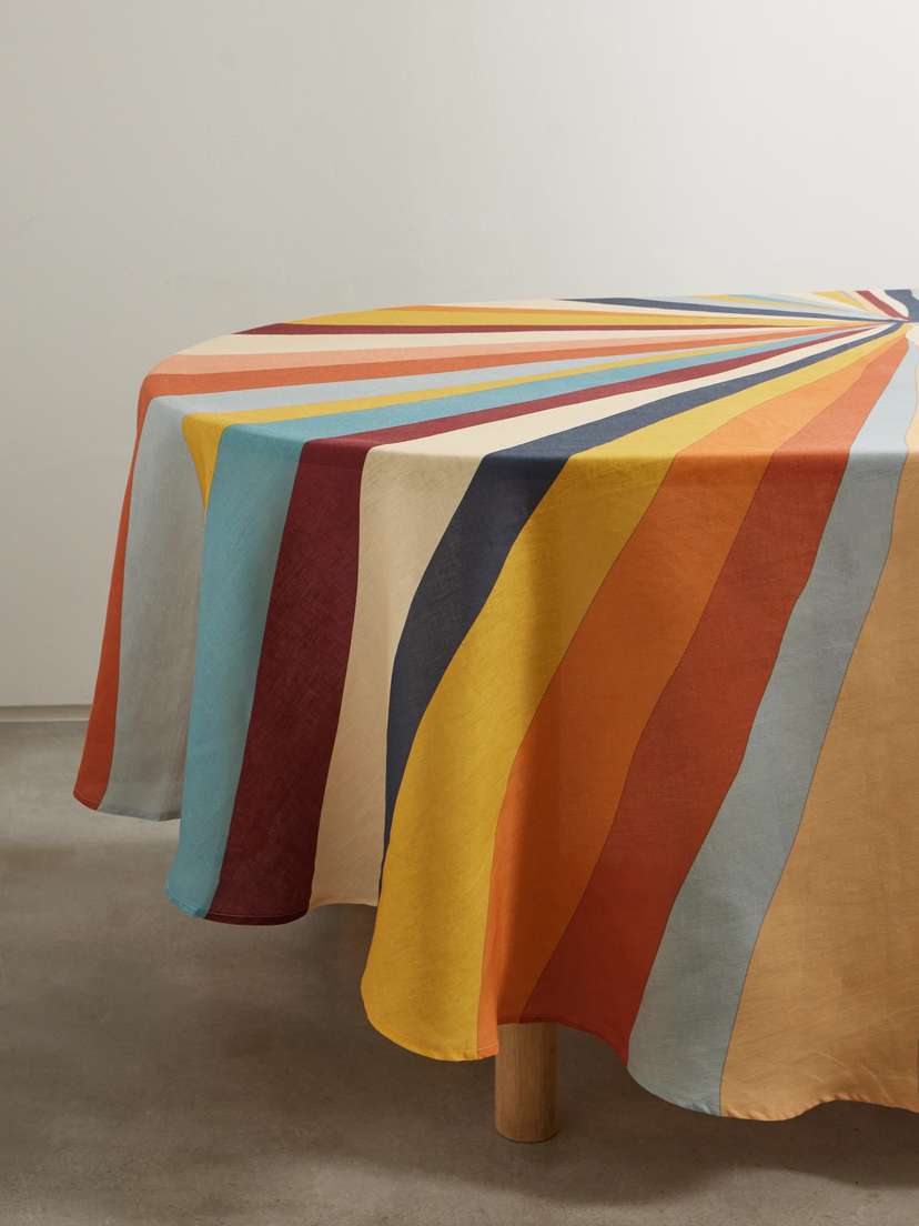 La DoubleJ Rainbow Rays Striped Linen Tablecloth