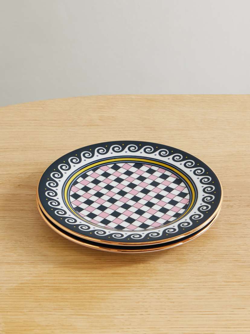 La DoubleJ Set Of Two Gold-plated Porcelain Dessert Plates