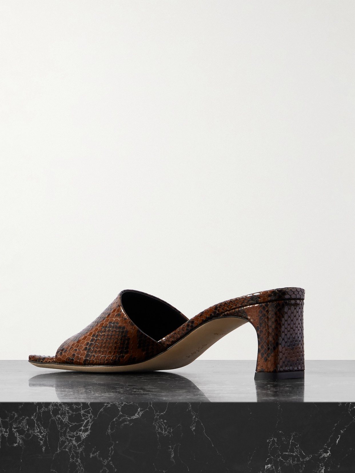 Shop Aeyde Jeanie Snake-effect Leather Mules In Brown