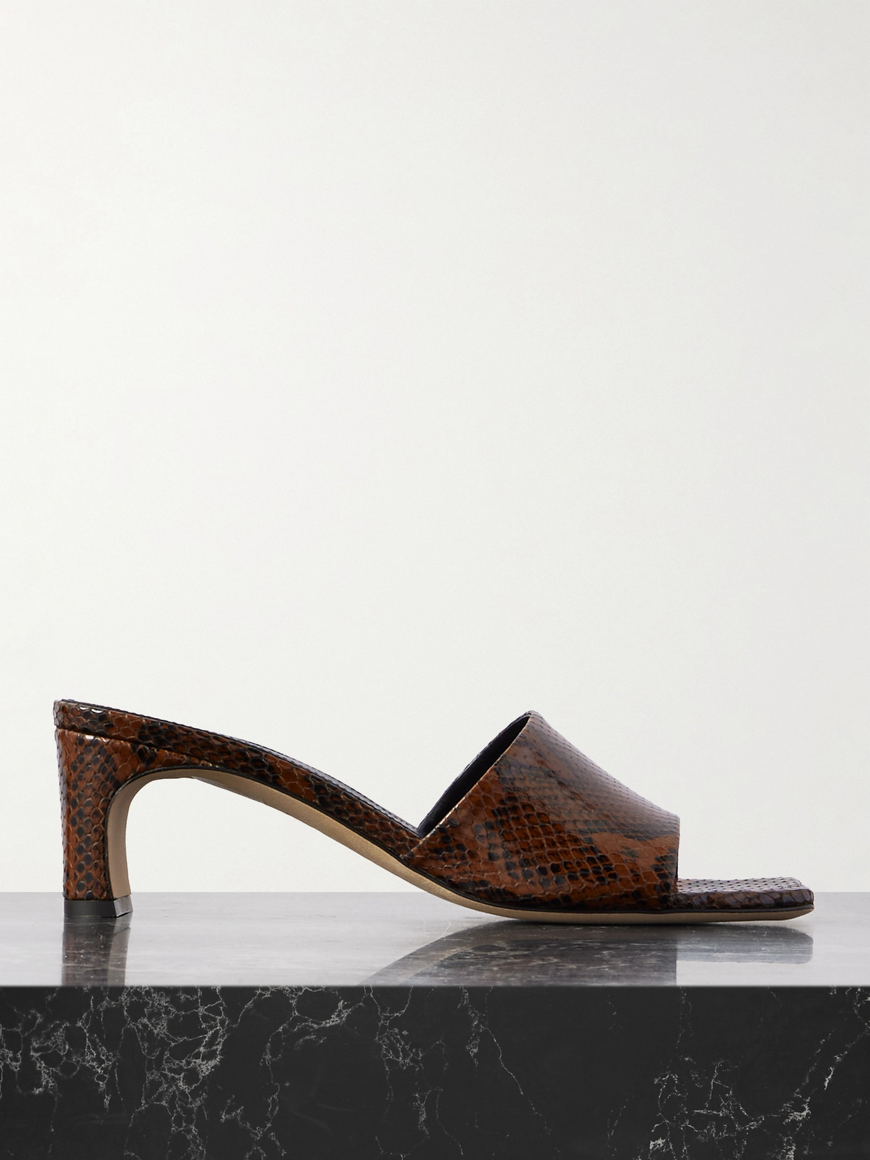 Aeyde Jeanie Snake-effect Leather Mules In Brown