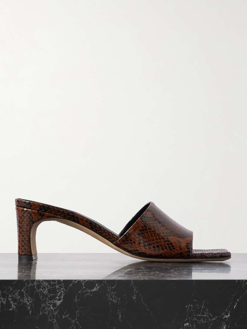 aeyde Jeanie Snake-effect Leather Mules