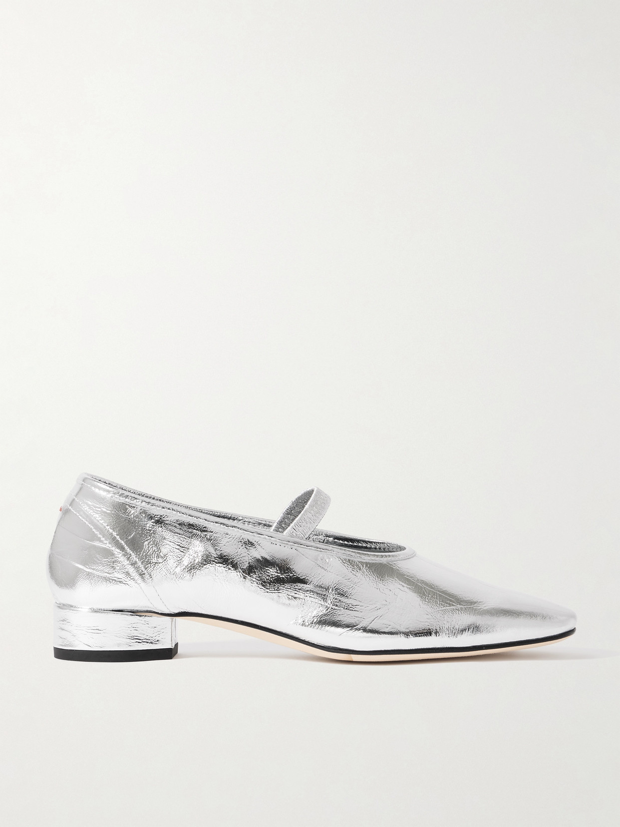 Shop Aeyde Pippa Metallic Crinkled-leather Mary Jane Pumps In Silver