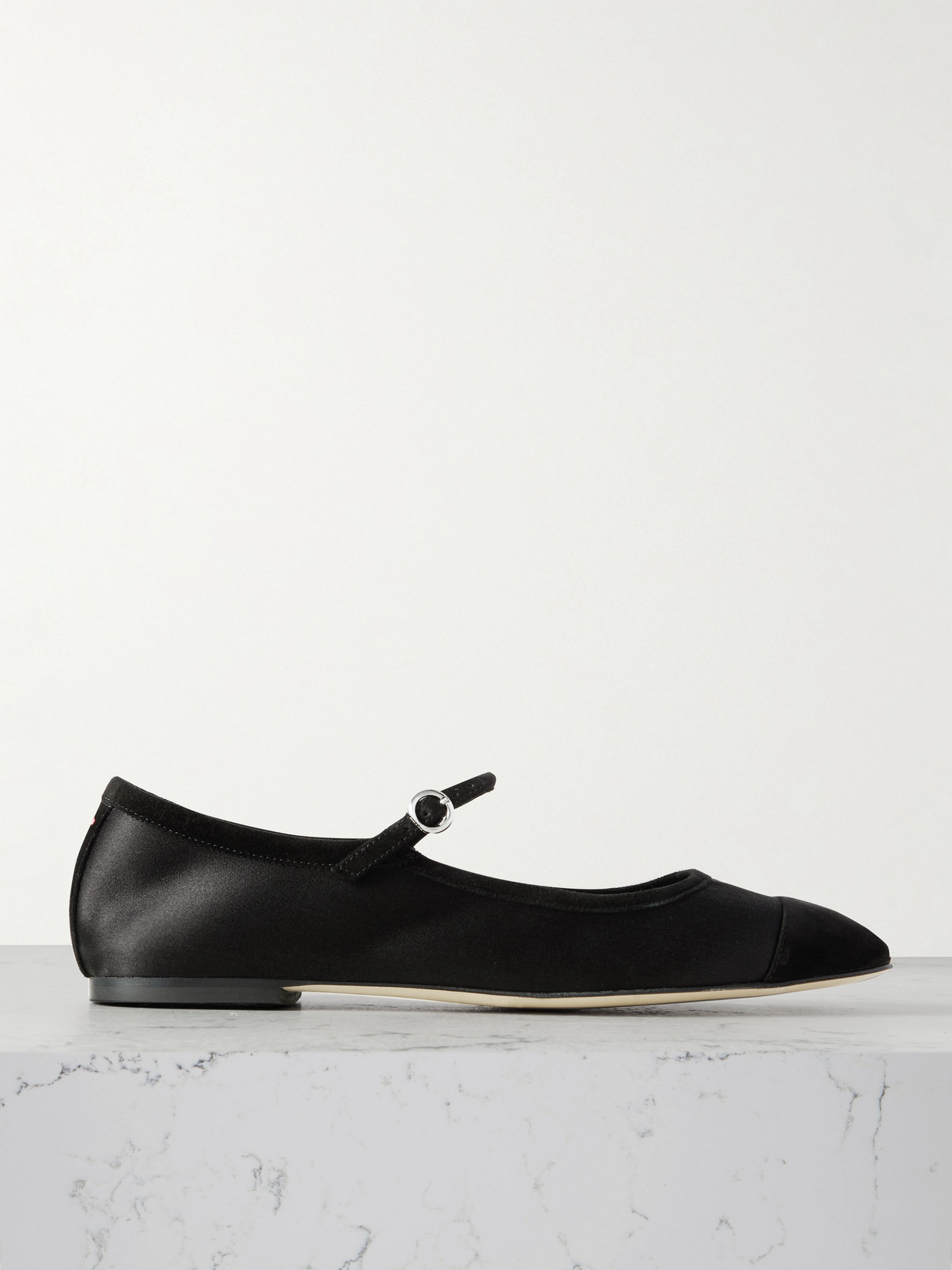 Aeyde Uma Suede-trimmed Satin Mary Jane Ballet Flats In Black