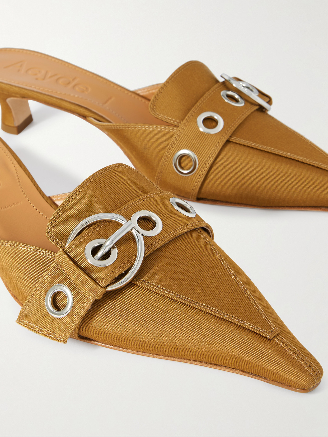 Aeyde Danielle Grosgrain Pointed Toe Mule In Brown