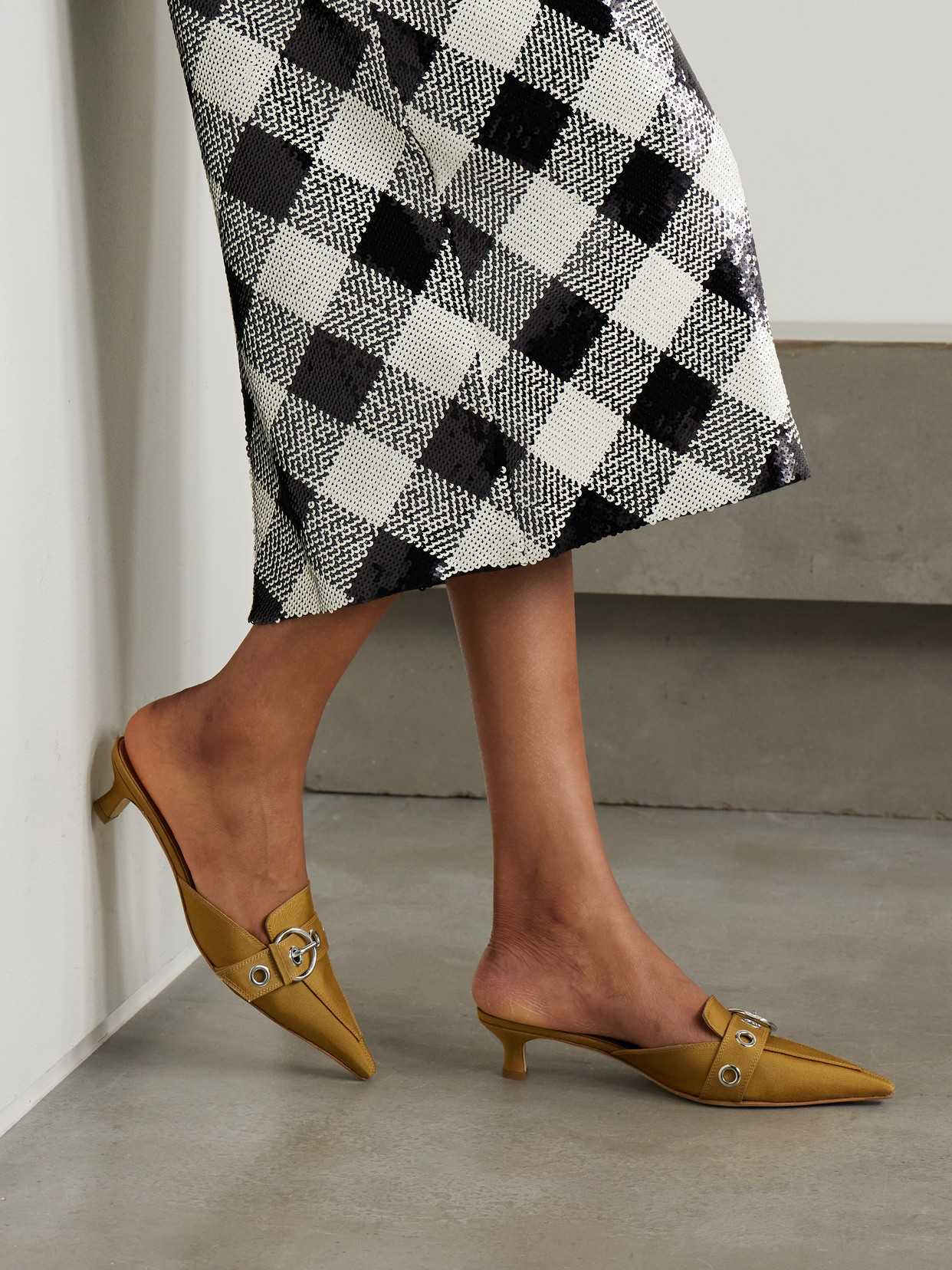 Aeyde Danielle Grosgrain Pointed Toe Mule In Brown