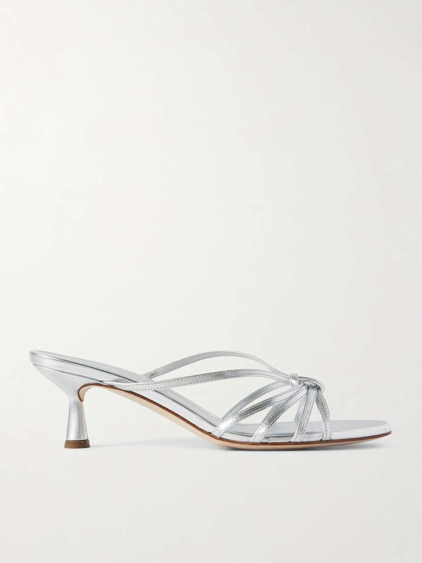 aeyde Abby Knotted Metallic Leather Mules