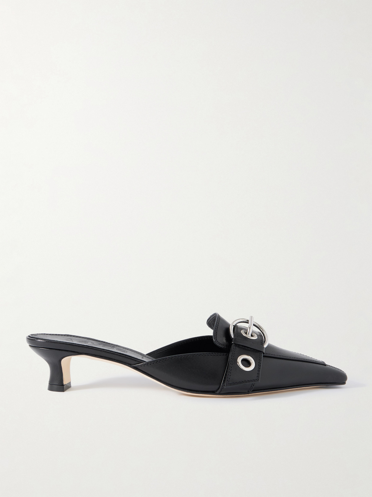 Aeyde Danielle Buckle-embellished Zebra-print Pony Hair Mules In Black