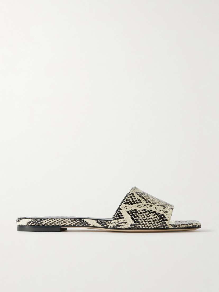 aeyde Anna Snake-effect Leather Slides