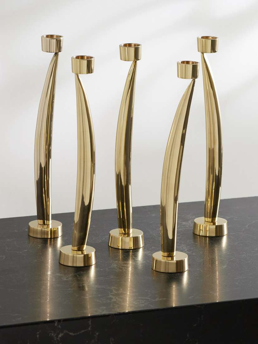 Fourth Street Leaf Set Of Five Gold-tone Brass Candleholders