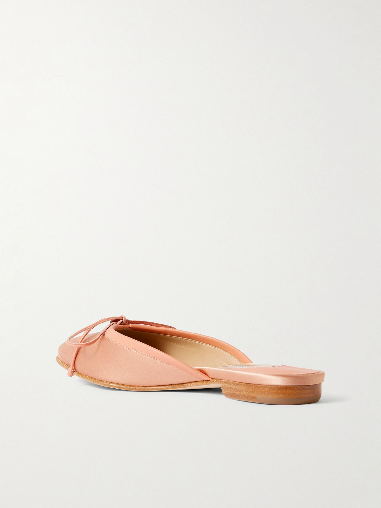 Manolo Blahnik Ballerimu Bow-detailed Leather-trimmed Satin Mules In Neutrals