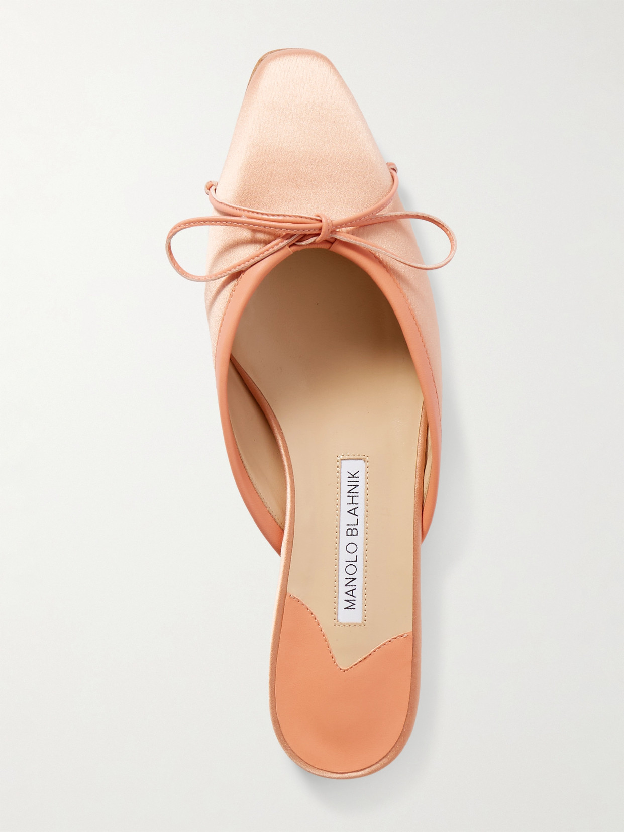 Manolo Blahnik Ballerimu Bow-detailed Leather-trimmed Satin Mules In Neutrals