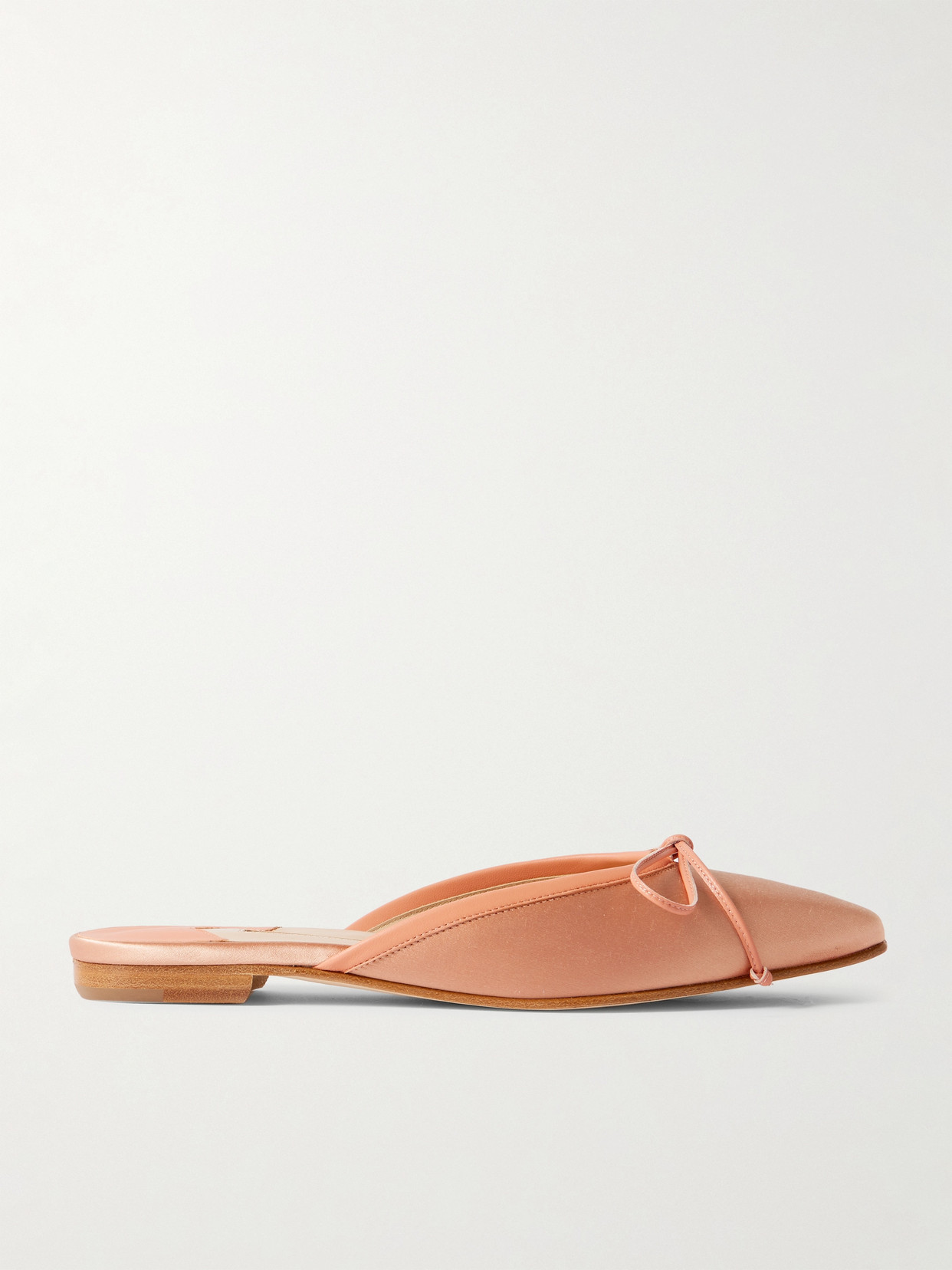 Manolo Blahnik - Ballerimu Bow-detailed Leather-trimmed Satin Mules - Neutral
