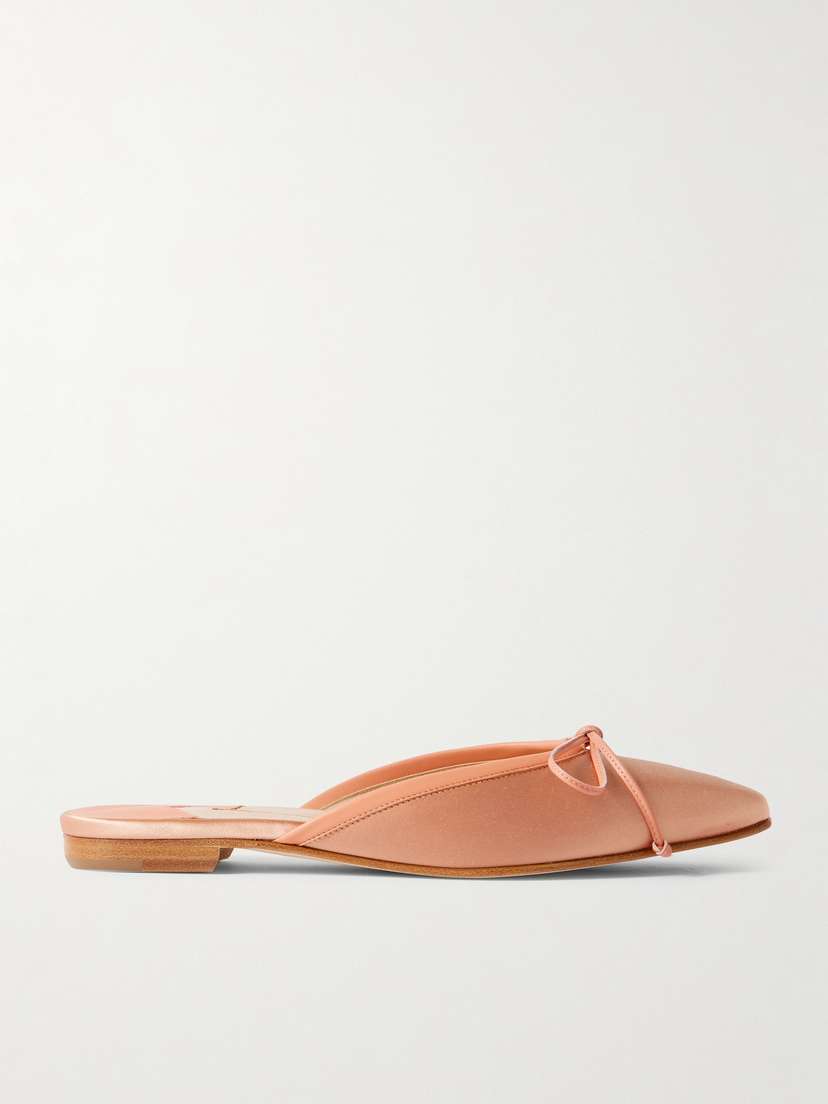 Manolo Blahnik Ballerimu Bow-detailed Leather-trimmed Satin Mules