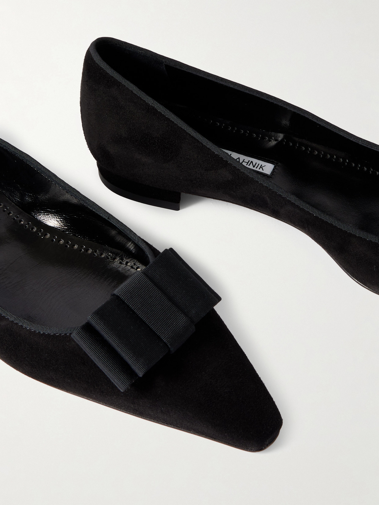 Manolo Blahnik Maysale Suede Buckle Ballerina Flats In Black