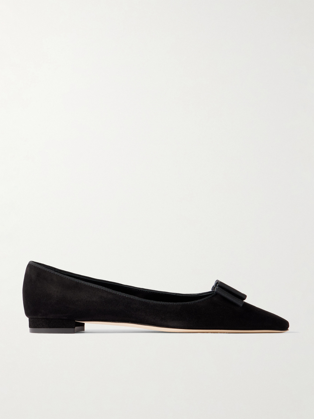 Manolo Blahnik Maysale Suede Buckle Ballerina Flats In Black