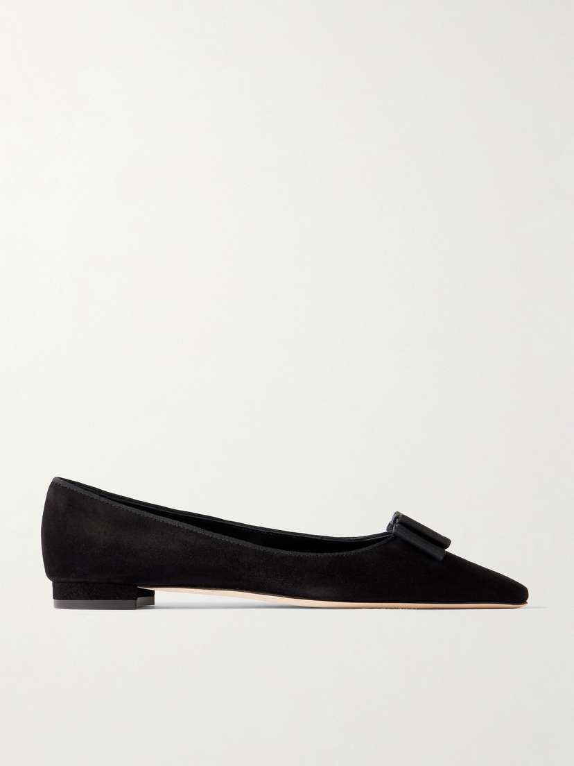 Manolo Blahnik Reador 10 Bow-detailed Suede Point-toe Flats