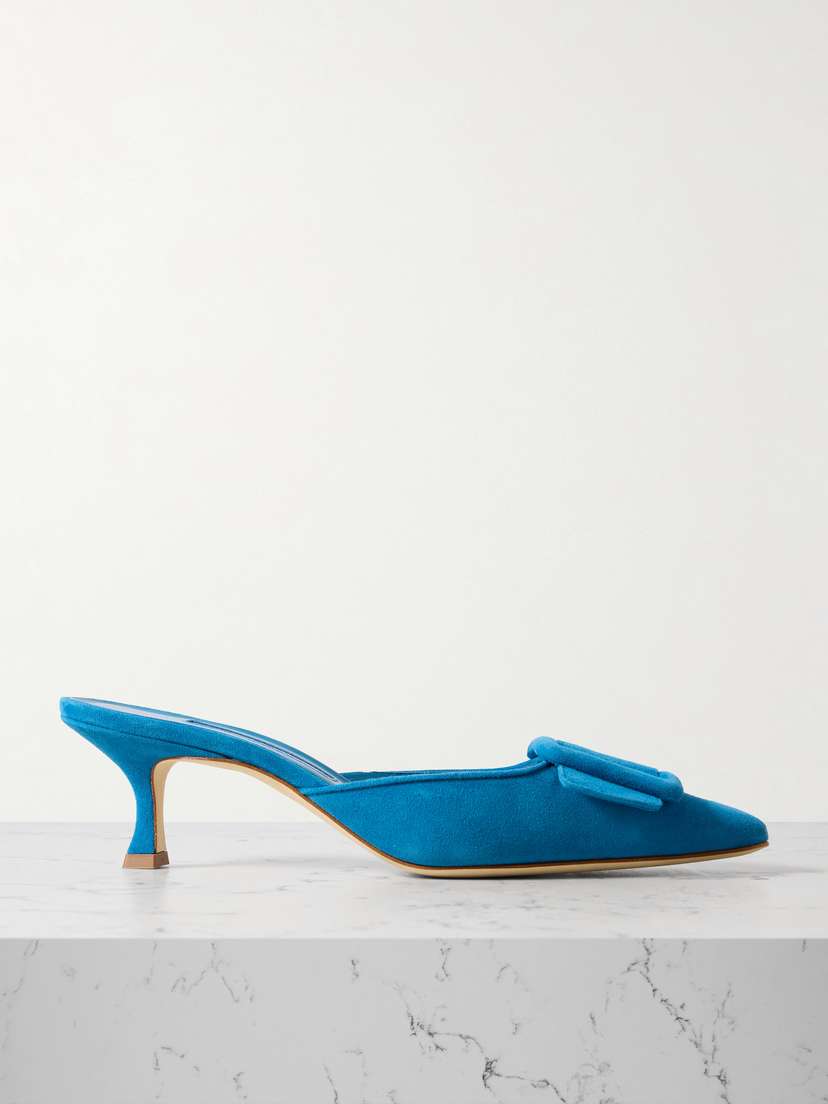 Manolo Blahnik Maysale 50 Buckled Suede Mules