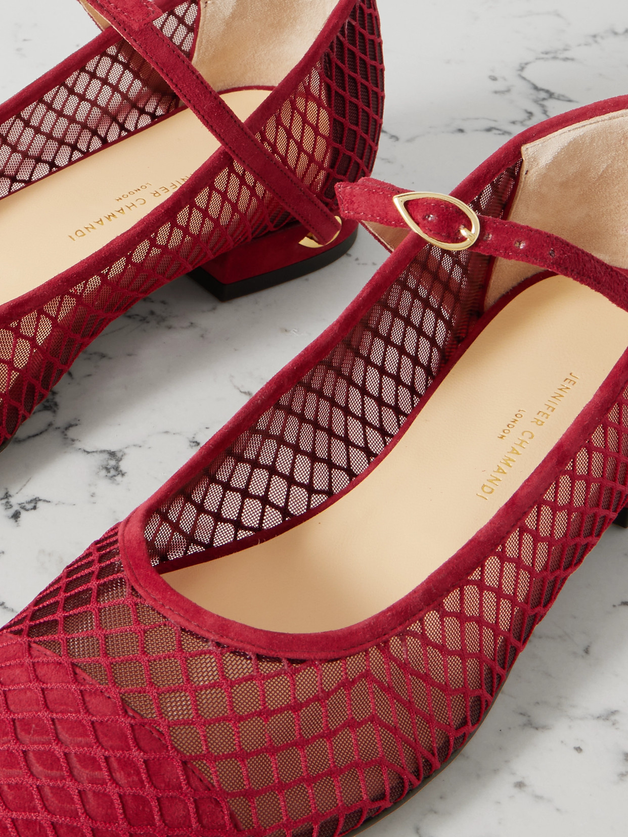 JENNIFER CHAMANDI PAOLO 20 SUEDE AND MESH BALLET FLATS