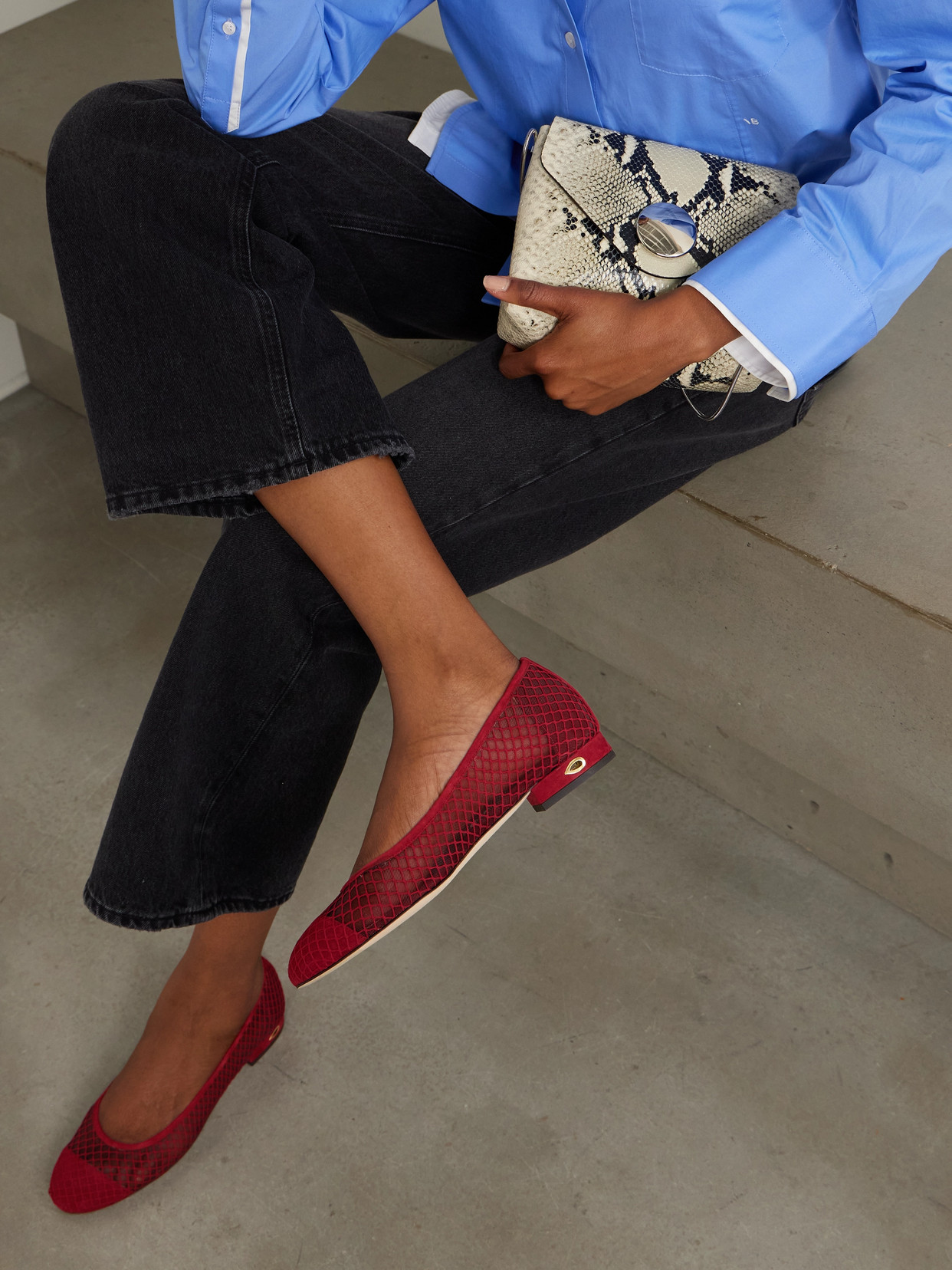 JENNIFER CHAMANDI PAOLO 20 SUEDE AND MESH BALLET FLATS