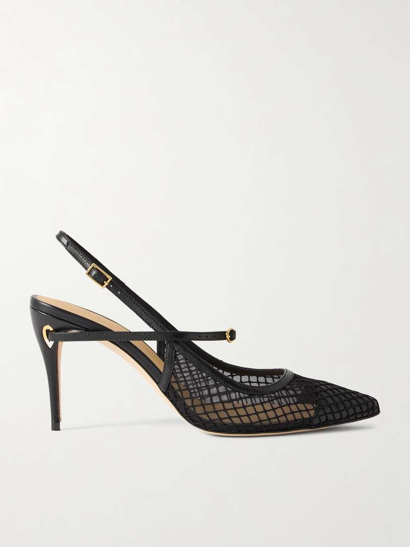 Jennifer Chamandi Edoardo 85 Leather-trimmed Mesh Slingback Pumps