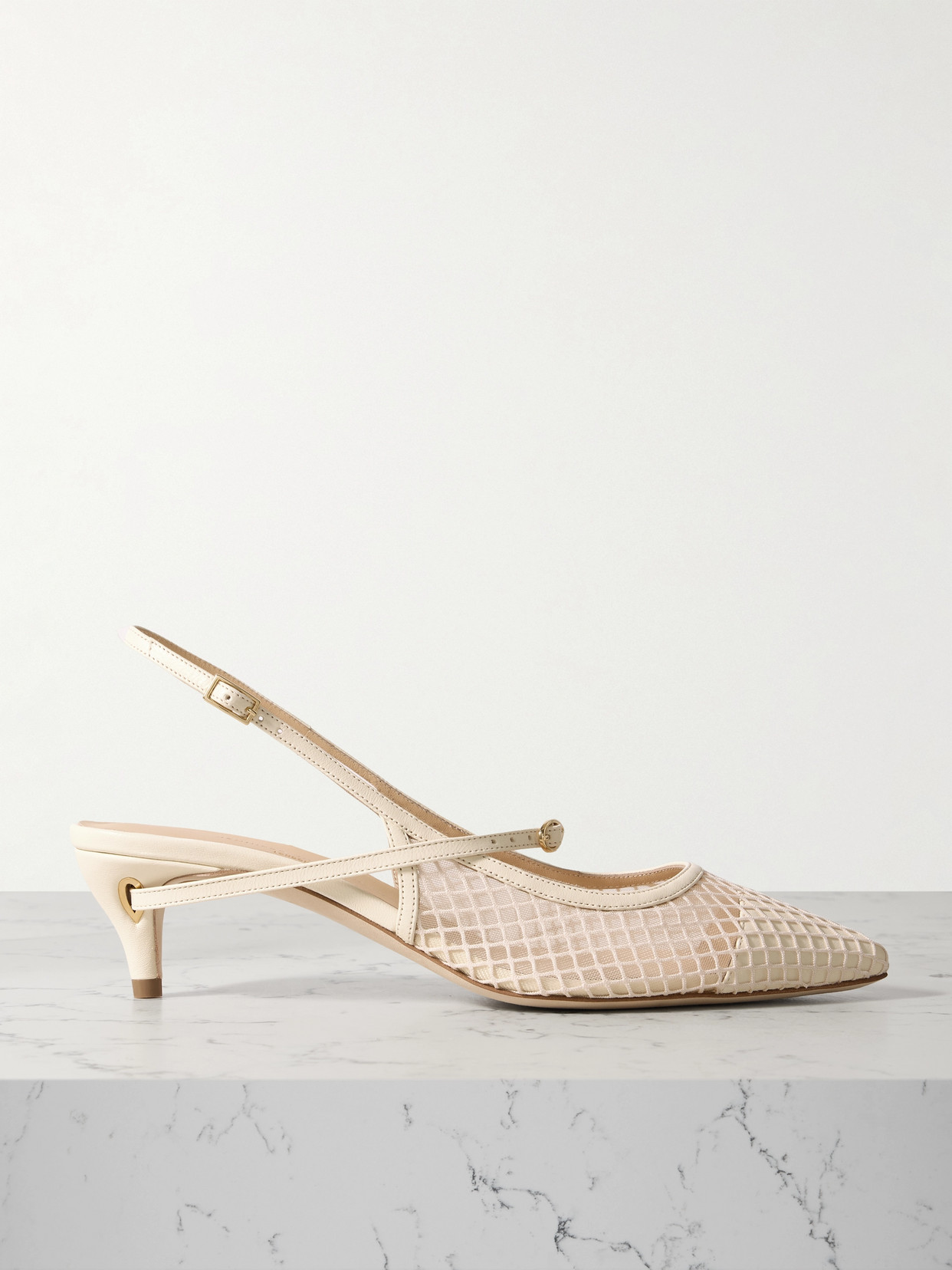 Jennifer Chamandi Edoardo Mesh And Leather Slingback Pumps In Ivory