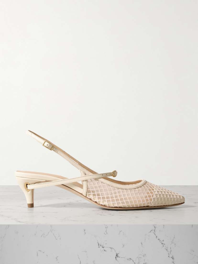 Jennifer Chamandi Edoardo Mesh And Leather Slingback Pumps