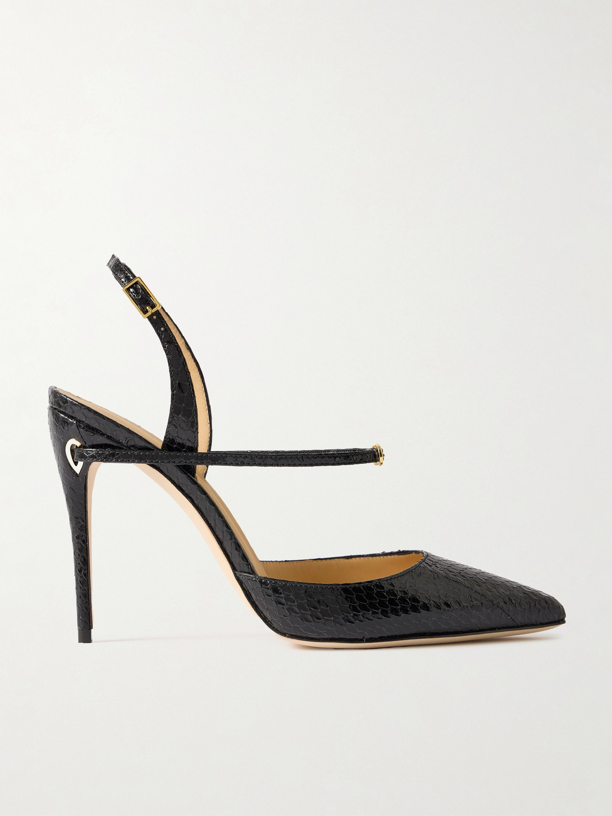 Jennifer Chamandi - Vittorio 105 Elaphe Point-toe Slingback Pumps - Black