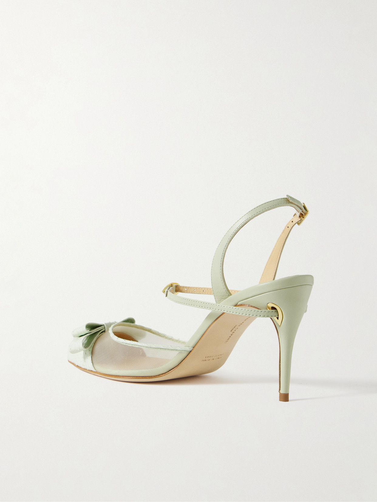 Jennifer Chamandi Vittorio 85 Mesh And Leather-trimmed Elaphe Slingback Pumps In Green