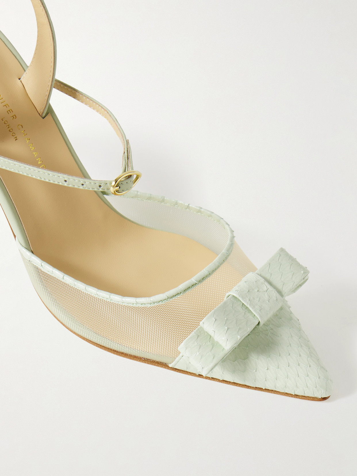 Jennifer Chamandi Vittorio 85 Mesh And Leather-trimmed Elaphe Slingback Pumps In Green