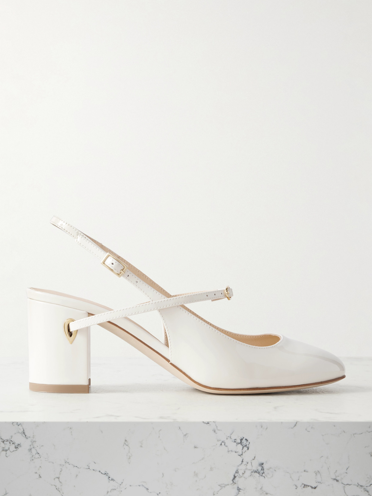 Jennifer Chamandi Mattia 65 Patent-leather Slingback Pumps In White