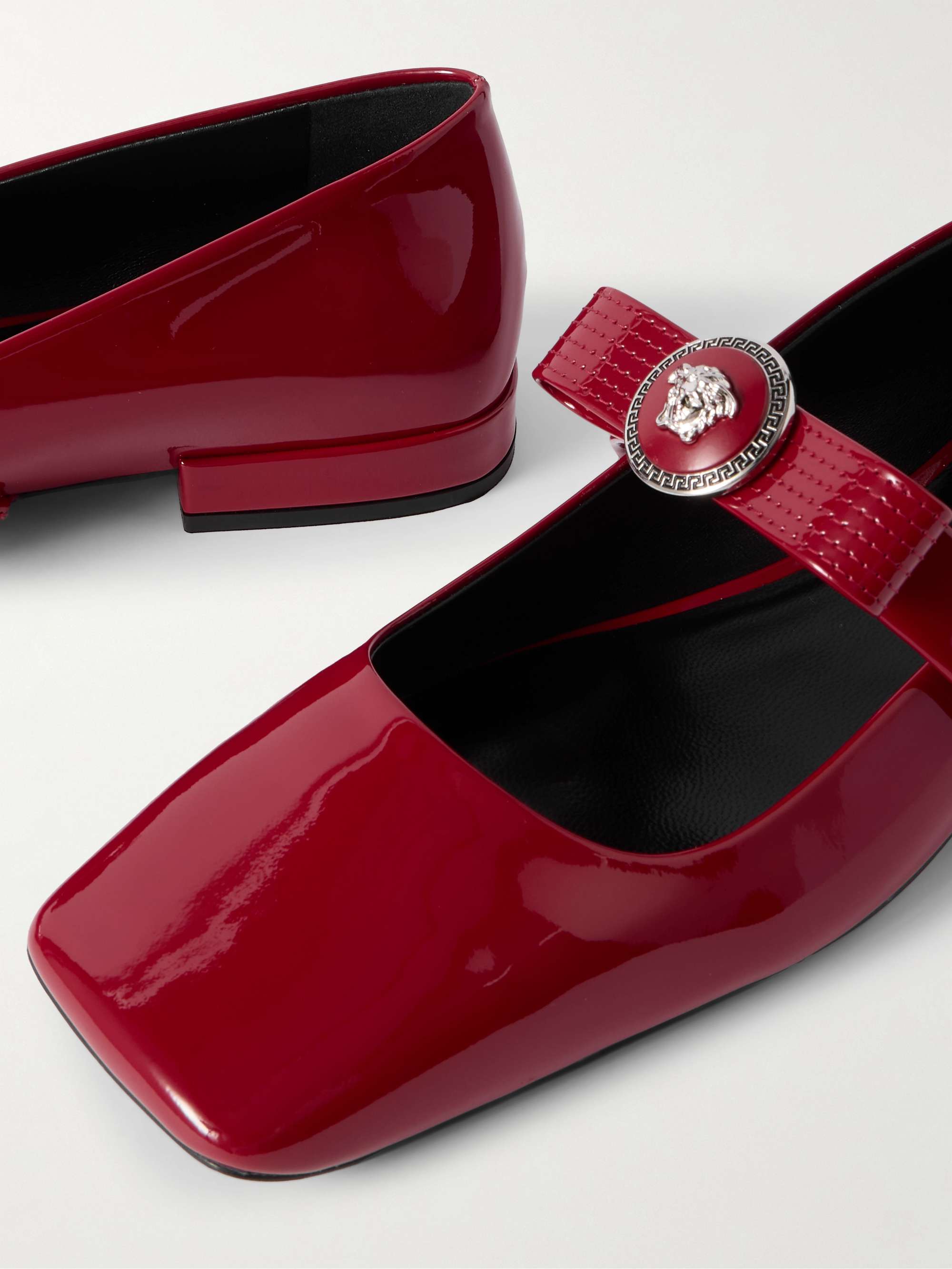 VERSACE Gianni Ribbon embellished patent-leather Mary Jane