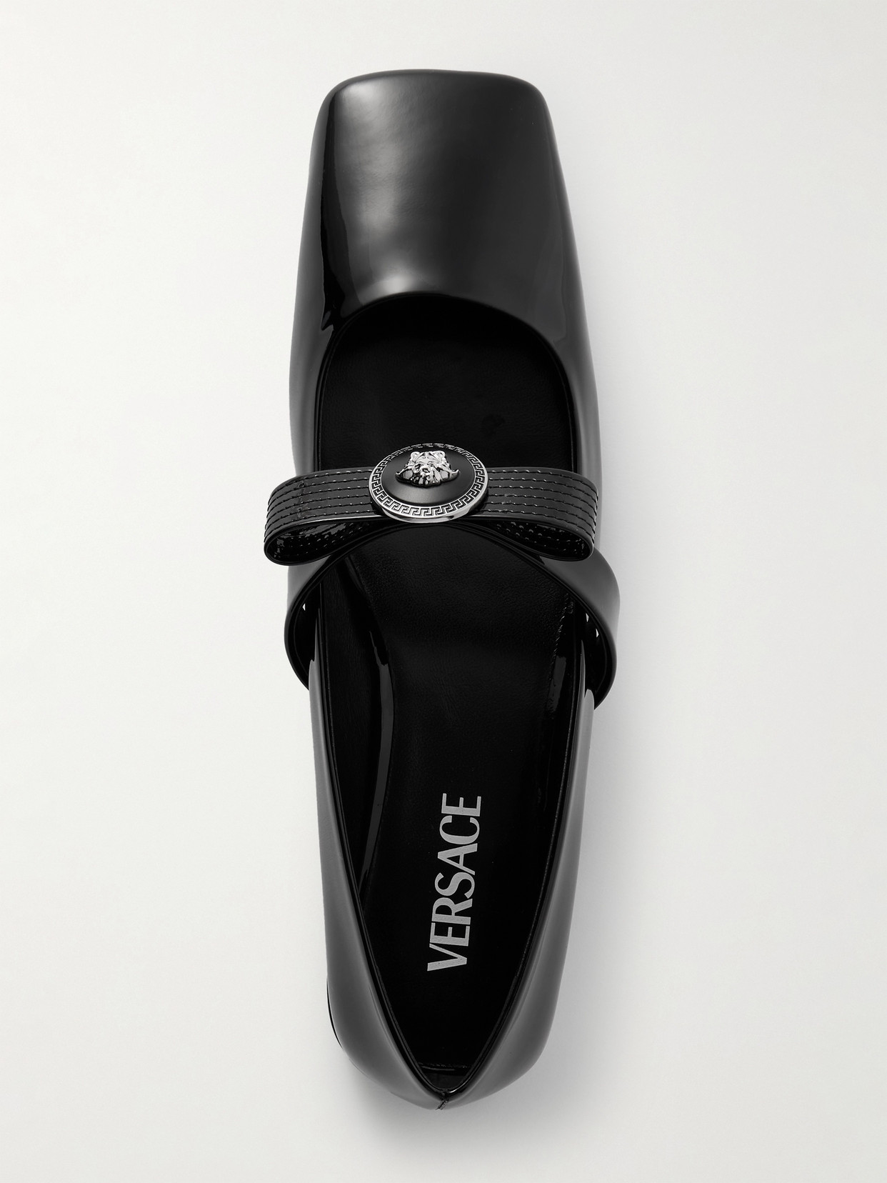 Versace 20mm Gianni Ribbon Patent Leather Flats In Black