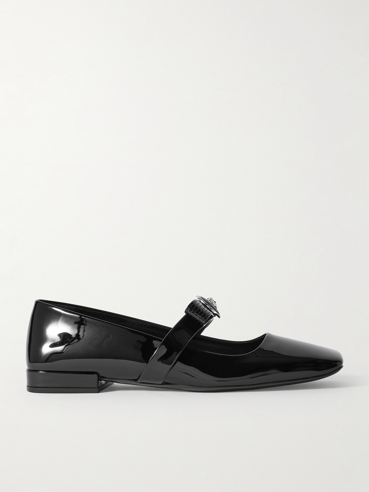Versace Open-toe Ballet Flats In Gianni Ribbon In Black