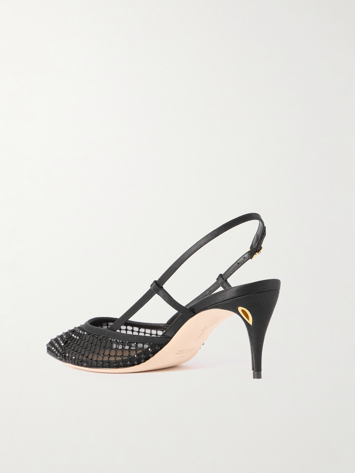 Jennifer Chamandi Mario 65 Satin-trimmed Crystal-embellished Mesh Slingback Pumps In Black