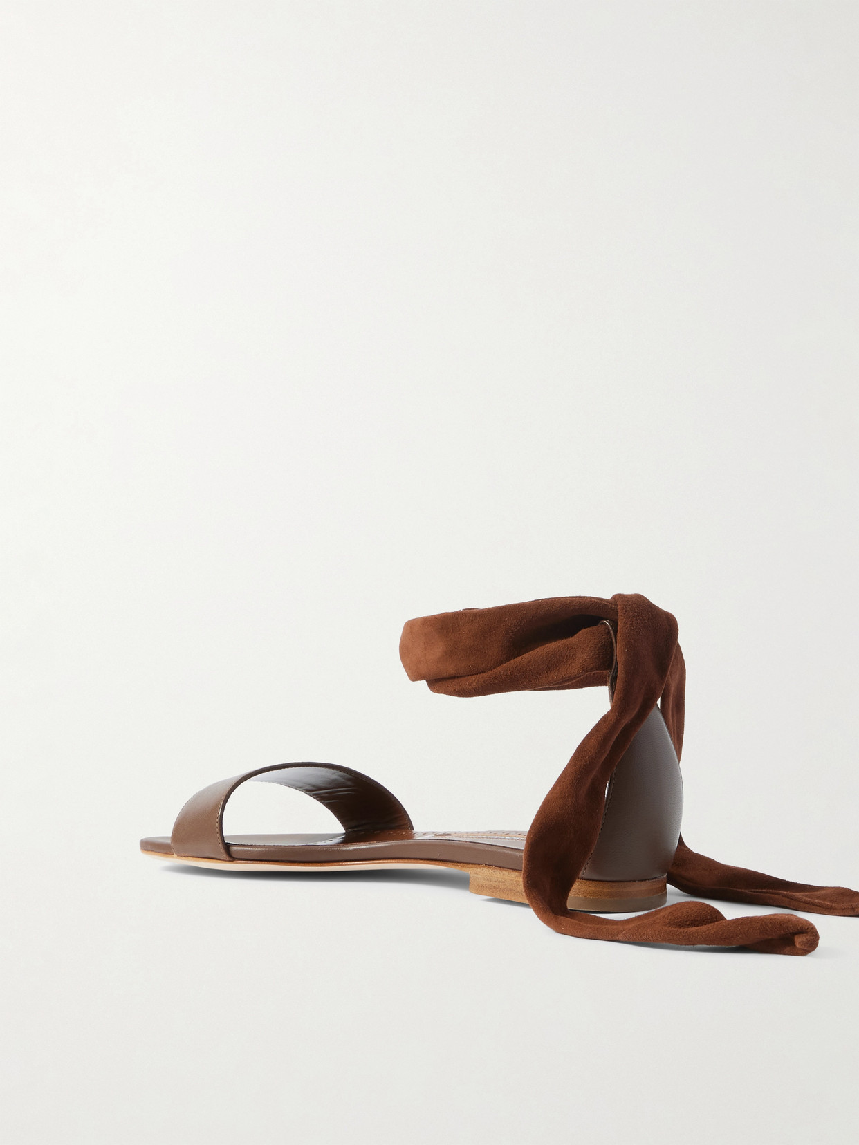 Manolo Blahnik Chastanaflat Lace-up Suede And Leather Sandals In Brown