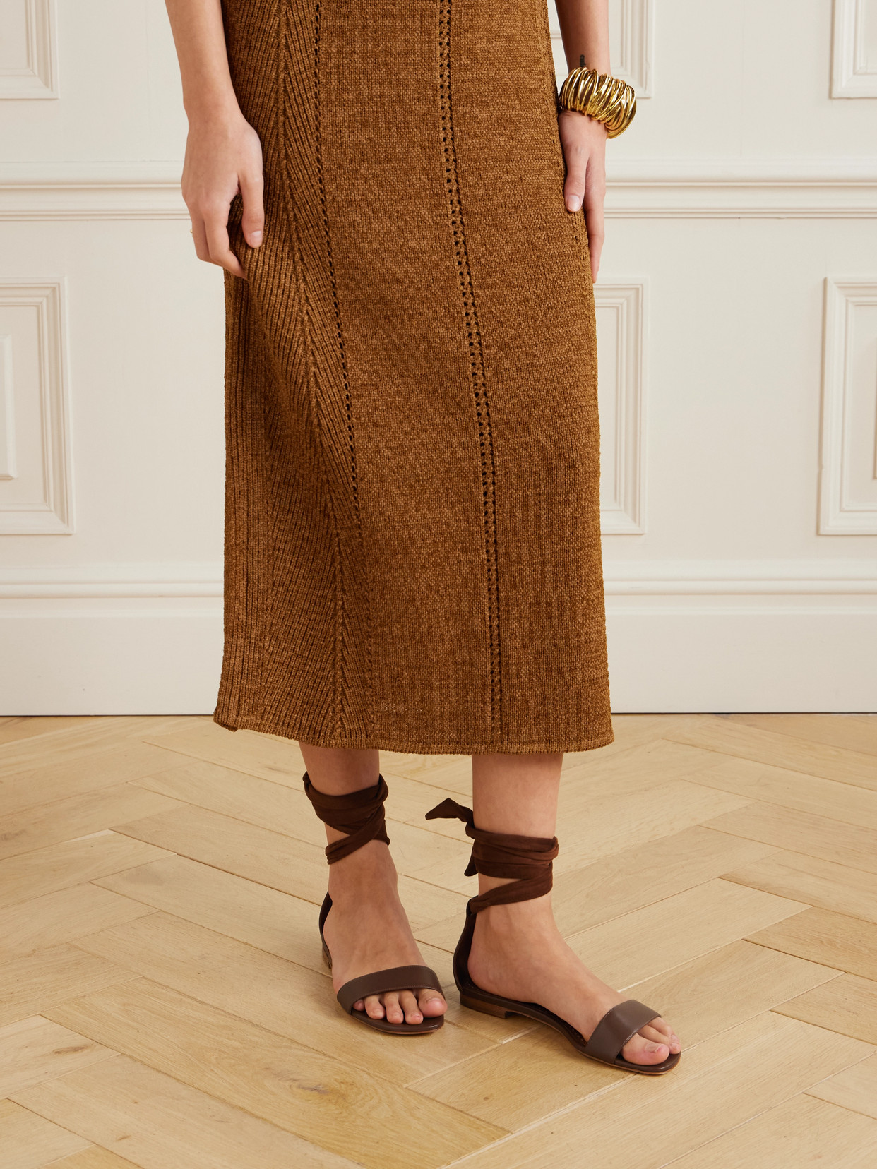 Manolo Blahnik Chastanaflat Lace-up Suede And Leather Sandals In Brown