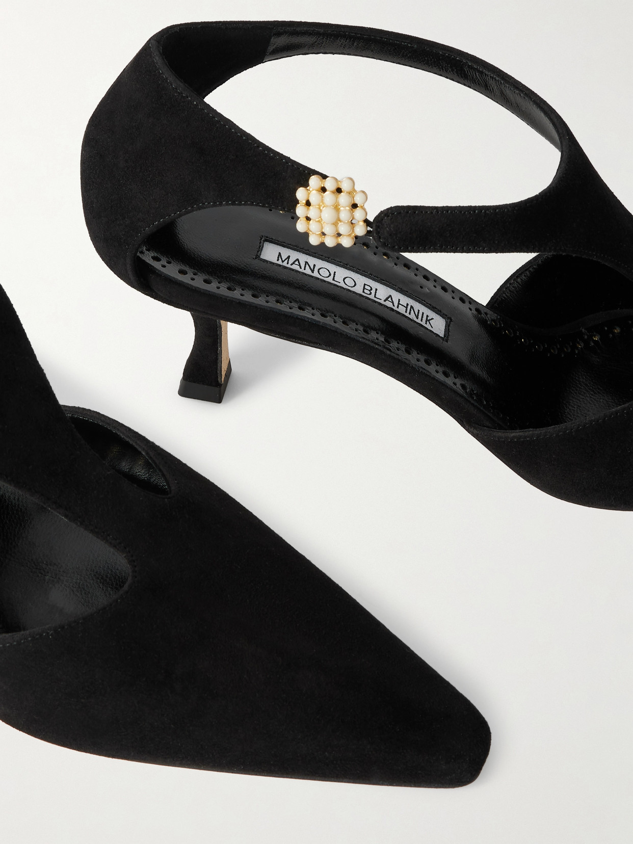 MANOLO BLAHNIK SHUFTA 50 EMBELLISHED SUEDE PUMPS