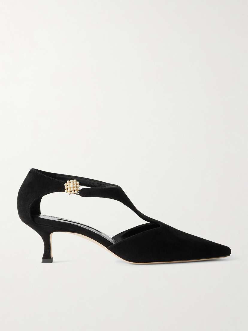 Manolo Blahnik Shufta 50 Embellished Suede Pumps