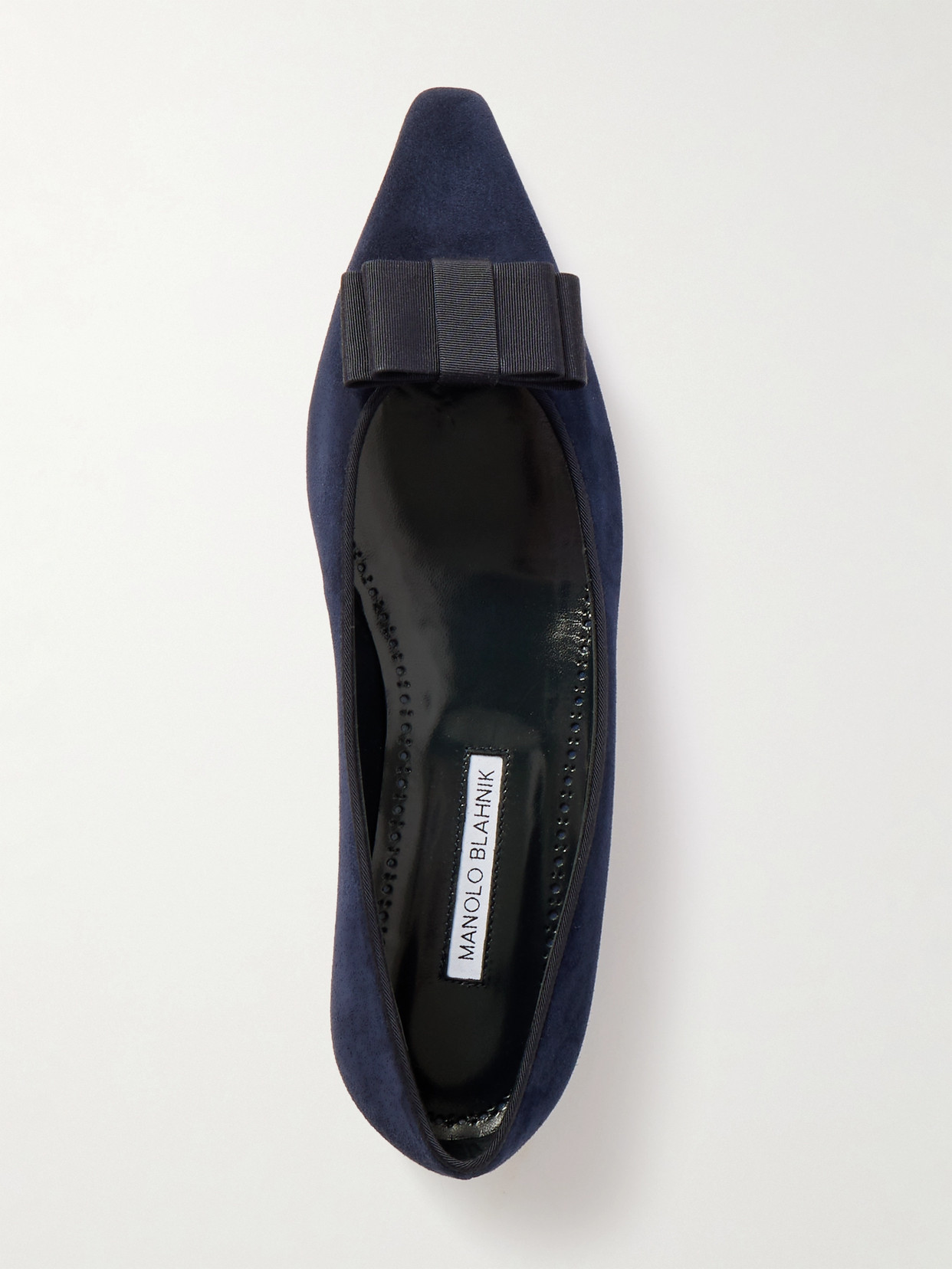 Manolo Blahnik Reador 10 Bow-detailed Suede Point-toe Flats In Blue