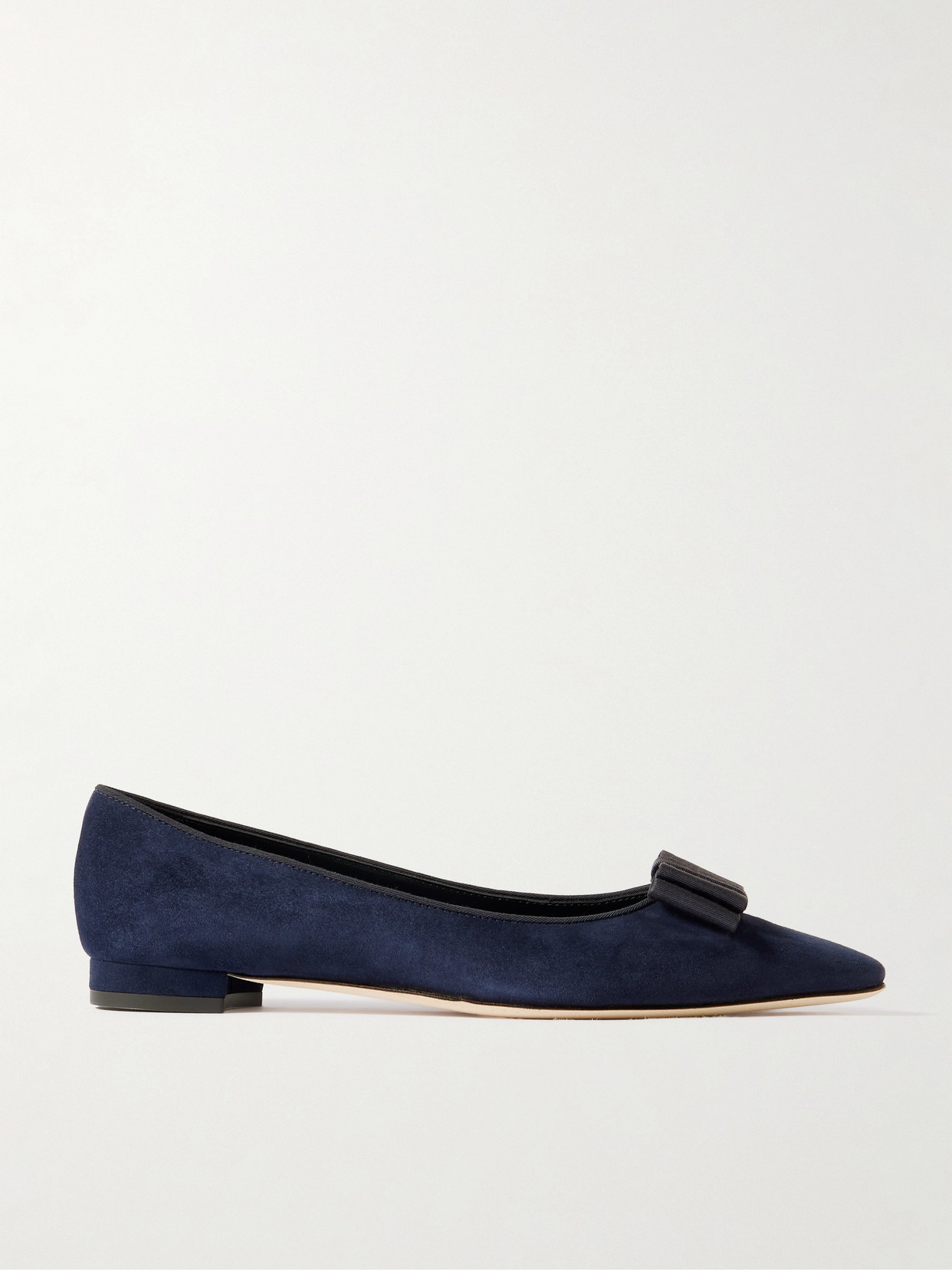 Manolo Blahnik Reador 10 Bow-detailed Suede Point-toe Flats In Blue