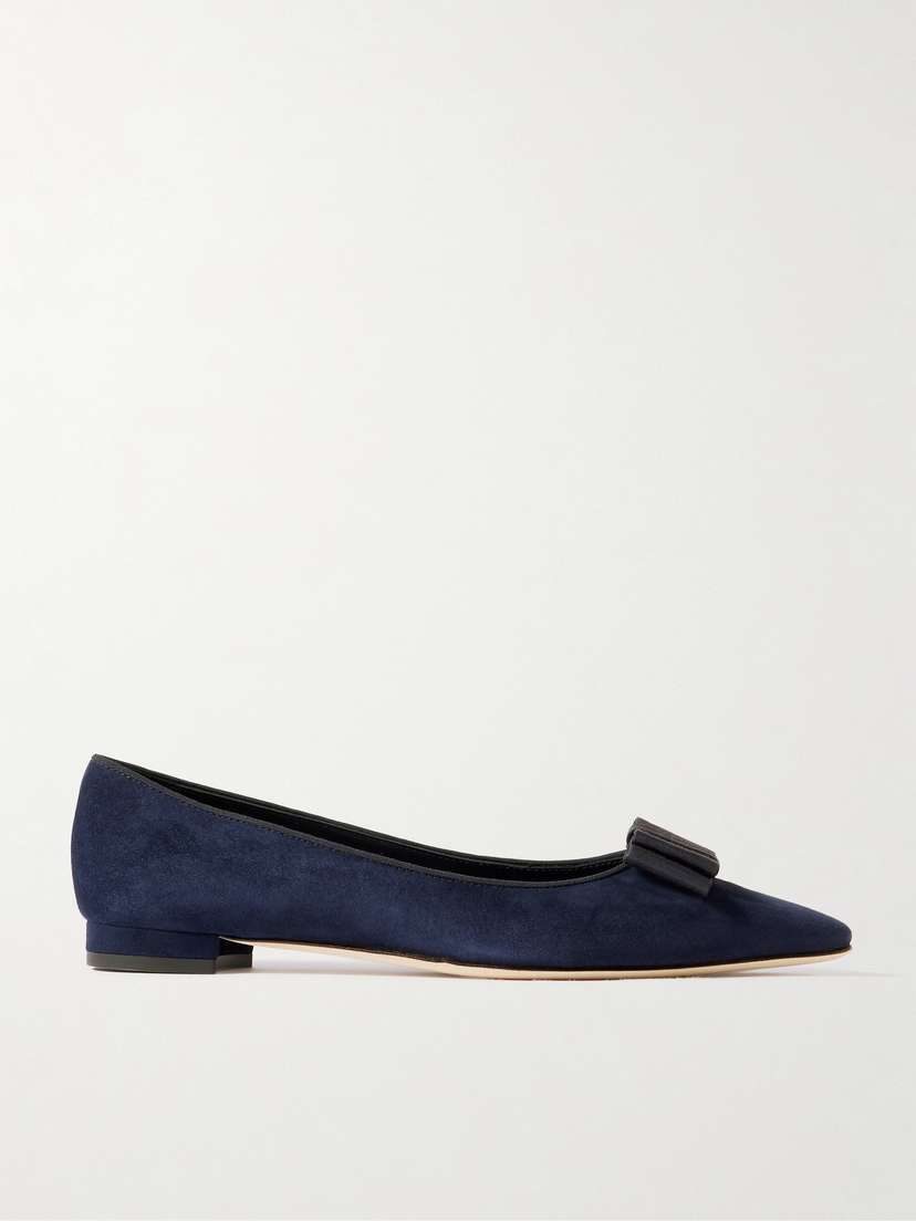 Manolo Blahnik Reador 10 Bow-detailed Suede Point-toe Flats