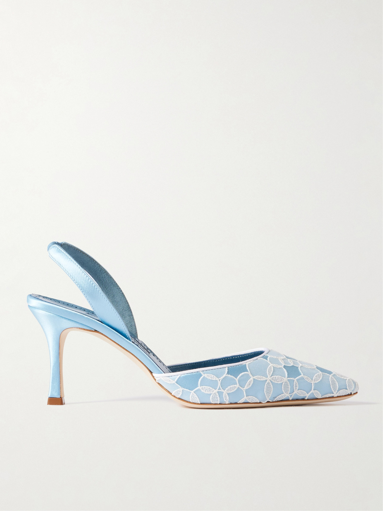 Manolo Blahnik Carolyne 70 Satin And Lace Slingback Pumps In Blue