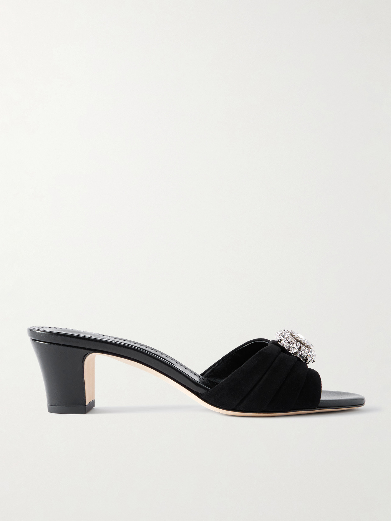 Manolo Blahnik Ansalko 50 Crystal-embellished Suede Mules In Black