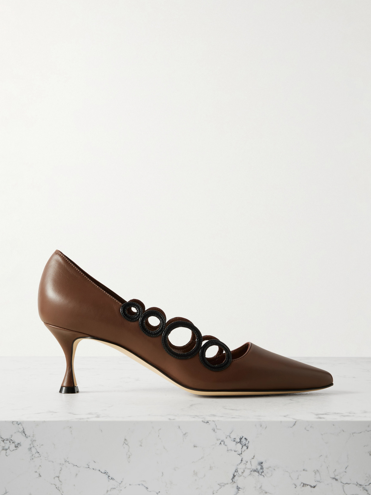 Manolo Blahnik Hokm 50 Cutout Leather Pumps In Brown