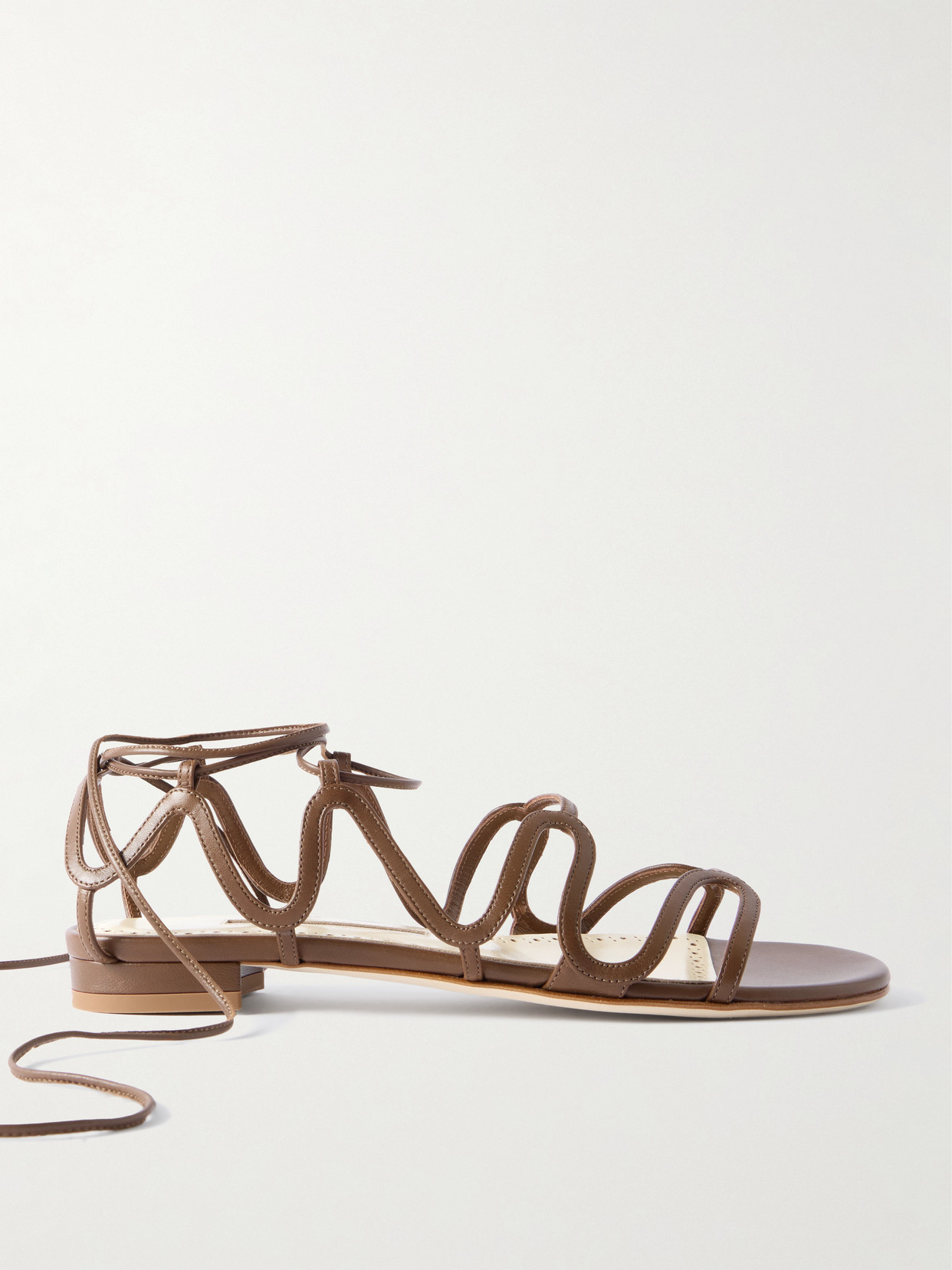 Manolo Blahnik - Fawdaflat Leather Sandals - Brown